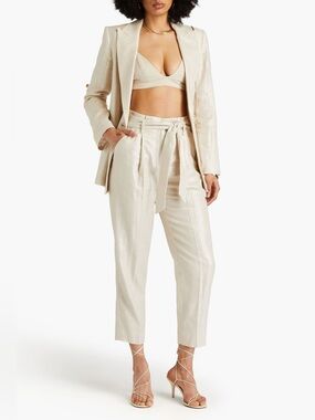 NWT Veronica Beard Zelly Pant tie waist metallic silver sz 4